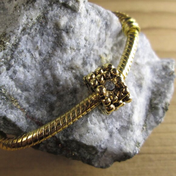 Gold Plated Sterling Silver Beaded European Charm with Crystals - Picture 1 of 6